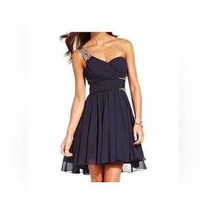 NWT City Studio Juniors Size 1 One Shoulder Beaded Homecoming Navy Blue Dress XS